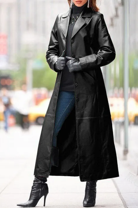 (Clearance Sale⚡) Solid Leather Lapel Trench Coat