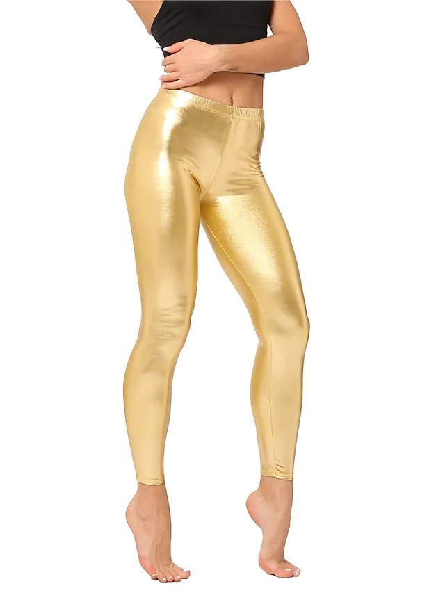 Women's Tights Leggings PU Faux Leather High Elasticity Mid Waist Sporty Party Causal Sapphire Scarlet One-Size Fall & Winter