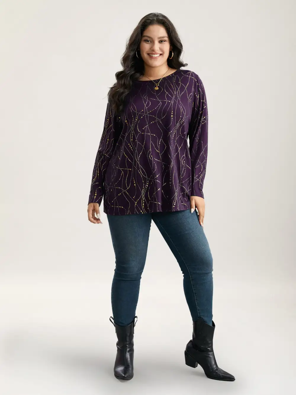 Polka Dot Contrast Round Neck T-shirt