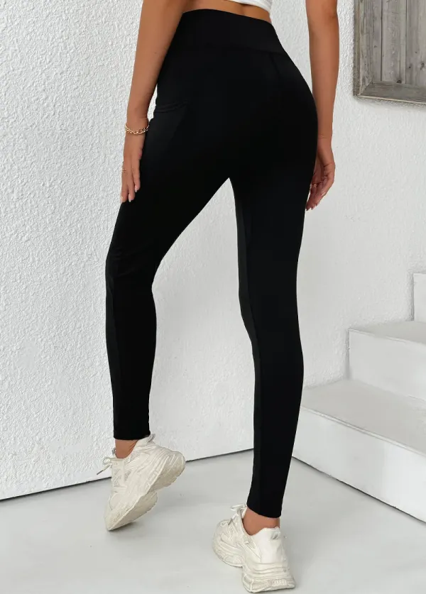 Black High Waisted Ankle Length Elastic Waist Leggings