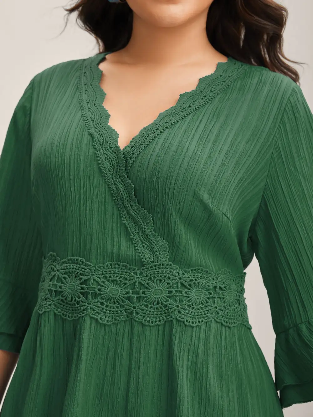 Scalloped Lace Surplice Ruffled Midi Dress