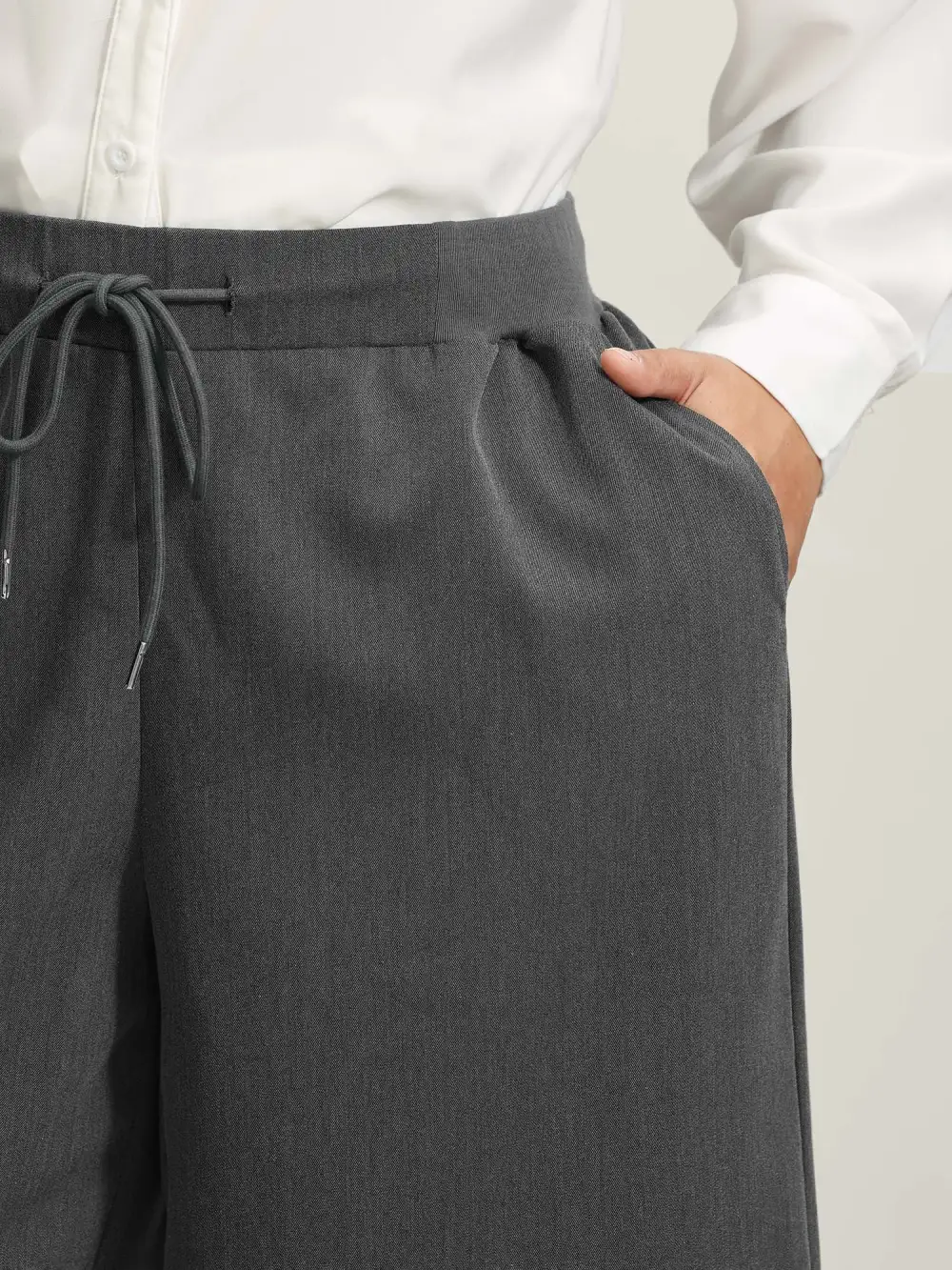 Heather Drawstring Waist Wide-Leg Pants