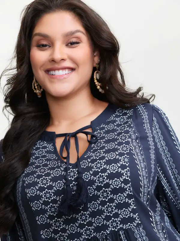 Boho Stripe Notched Collar Ties Midi Dress