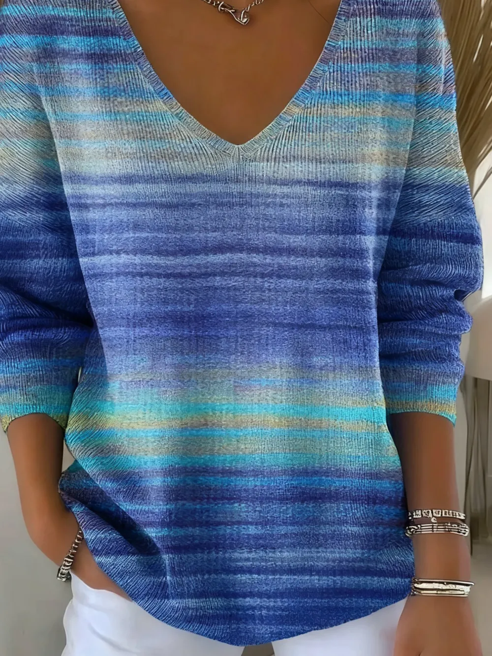 Casual Ombre V Neck Sweater