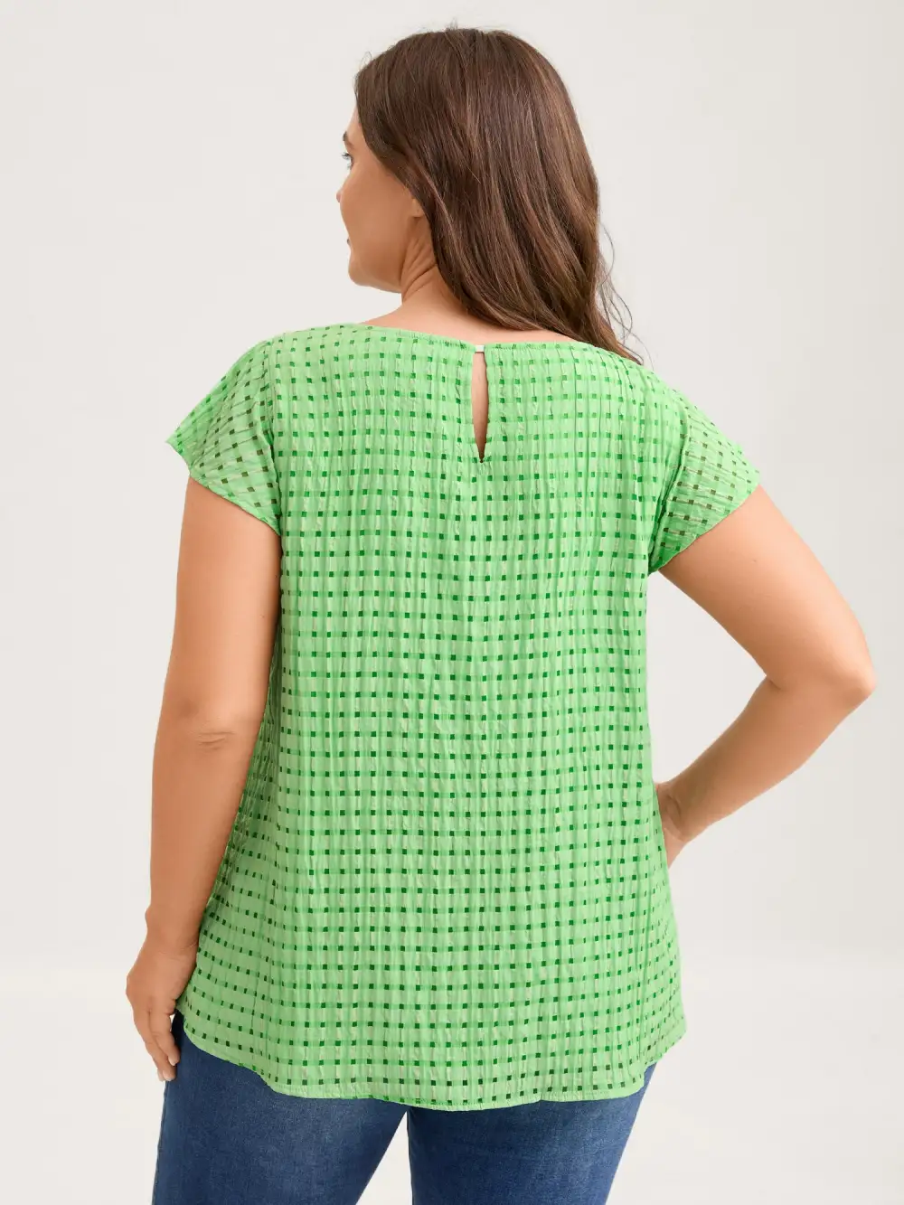 Textured Sheer Lined Flutter Sleeve Blouse