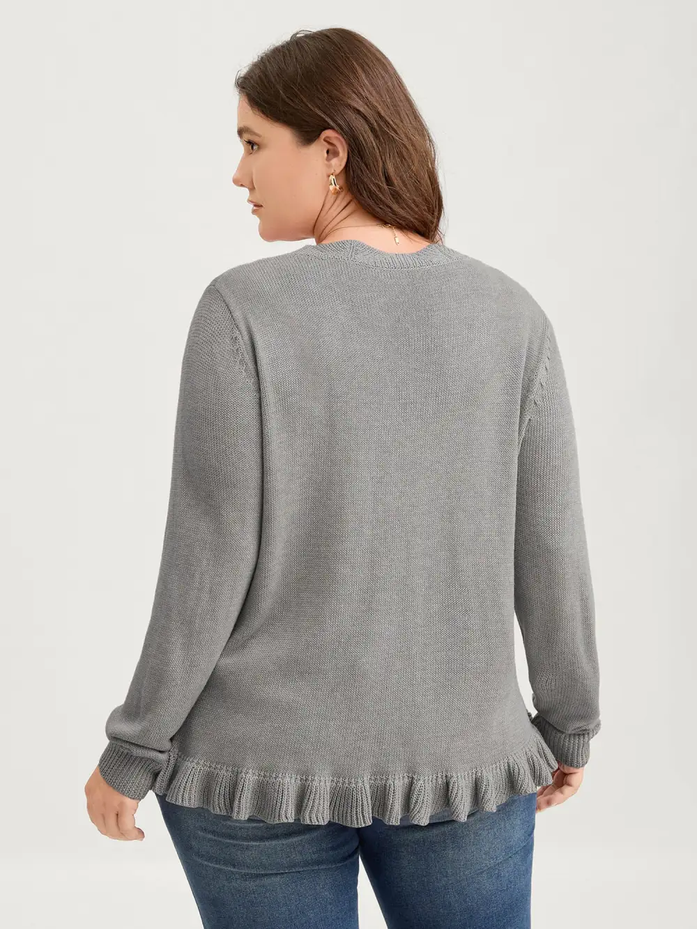 Supersoft Textured Floral Button Ruffled Hem Knit Cardigan