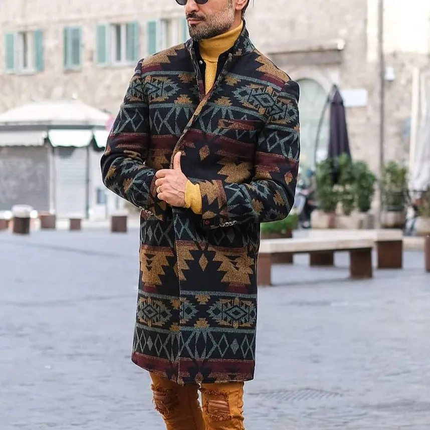 Vintage Ethnic Pattern Single Breasted Coat
