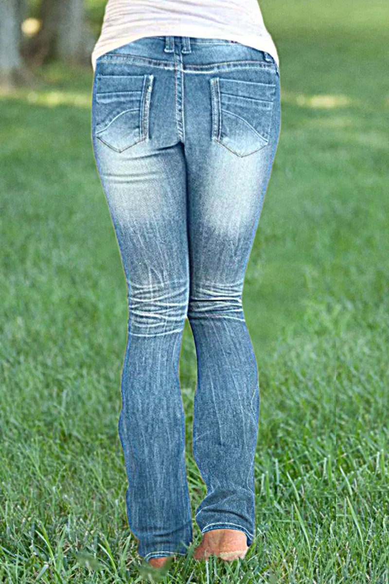 Distressed Low Waist Wash Bootcut Jeans
