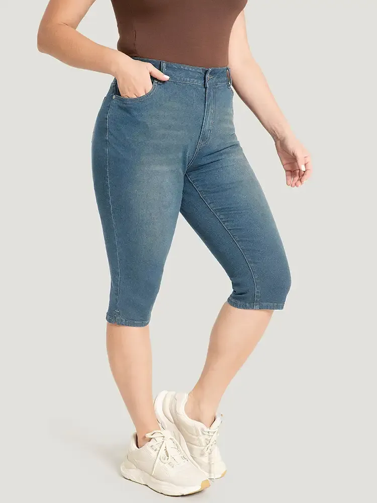 Skinny Very Stretchy Dark Wash Split Knee Denim Shorts