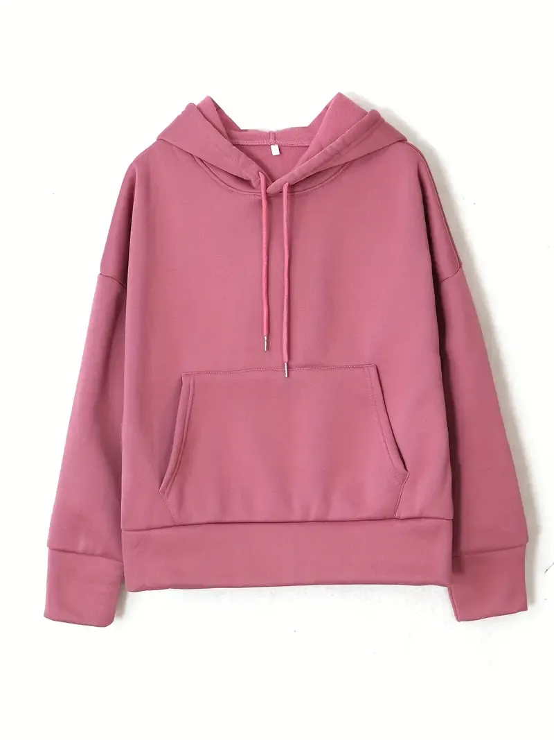 2PCS Oversized Athleisure Set: Solid Hooded Pocket Drawstring Sweatshirts & Sweatpants Sets for Women, Plus Size Comfortable Clothing