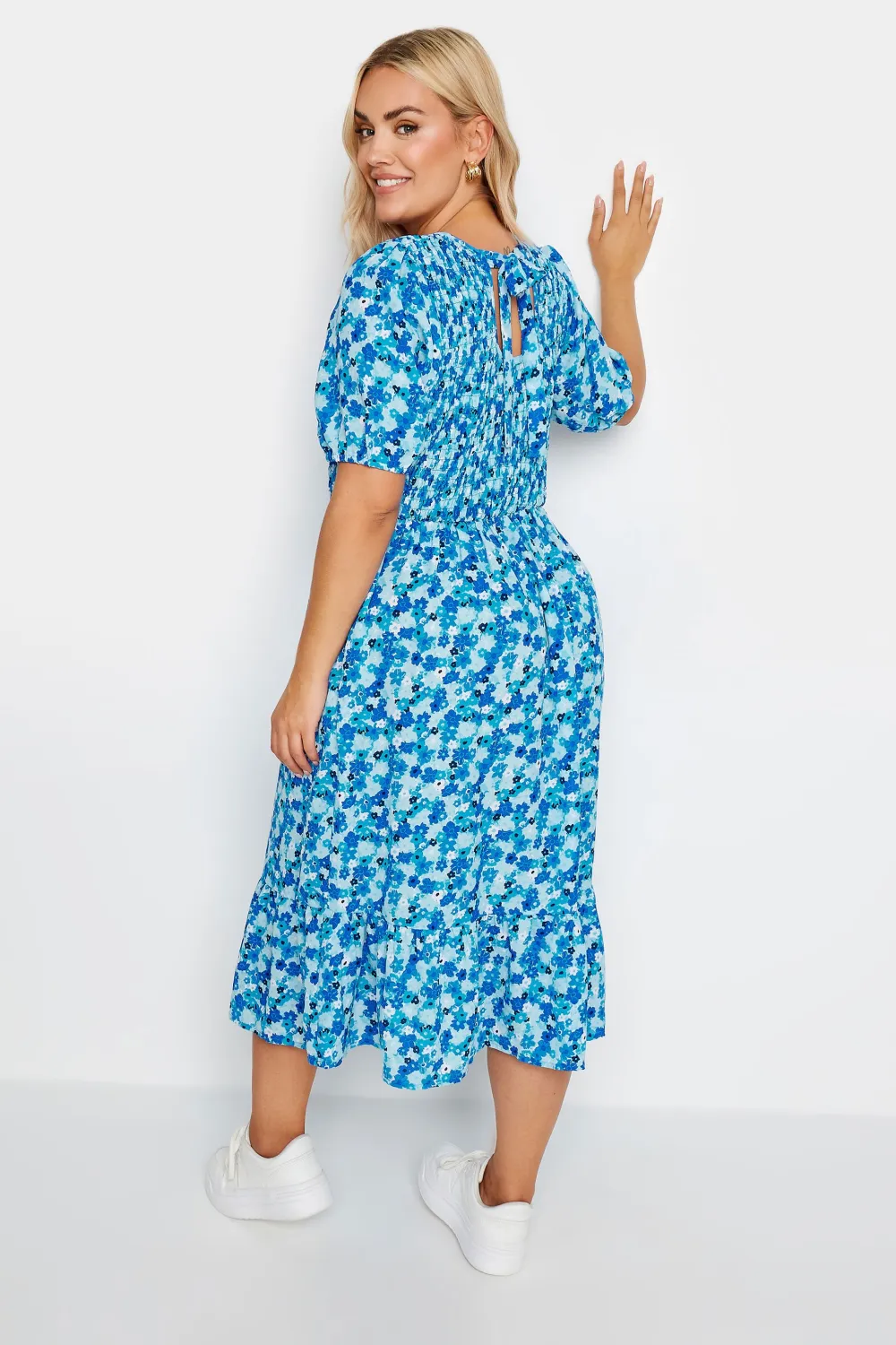 YOURS Curve Pink Floral Print Shirred Midaxi Dress