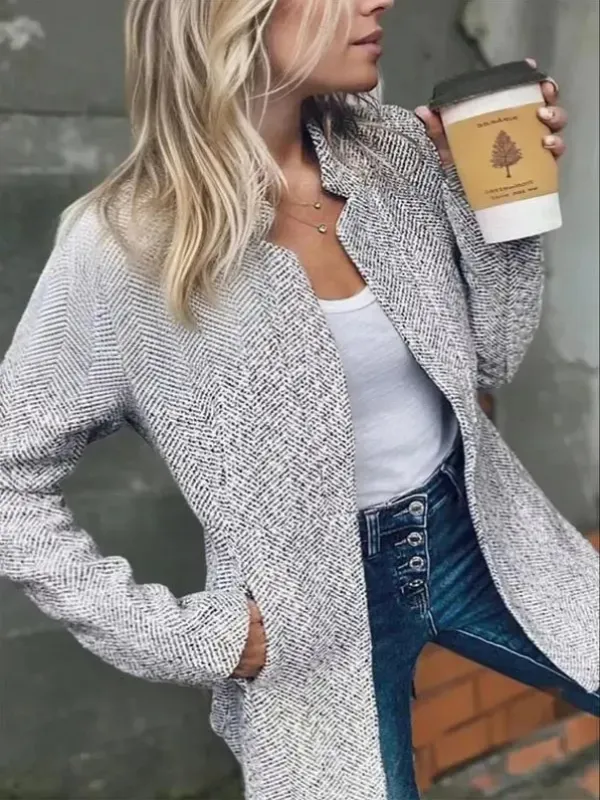 Women's Solid Color Pocket Long Sleeve Open Front Coat