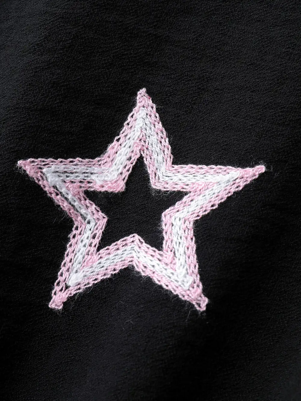 Star Embroidery Shirred Cuffs Pockets Knee-Length Dress