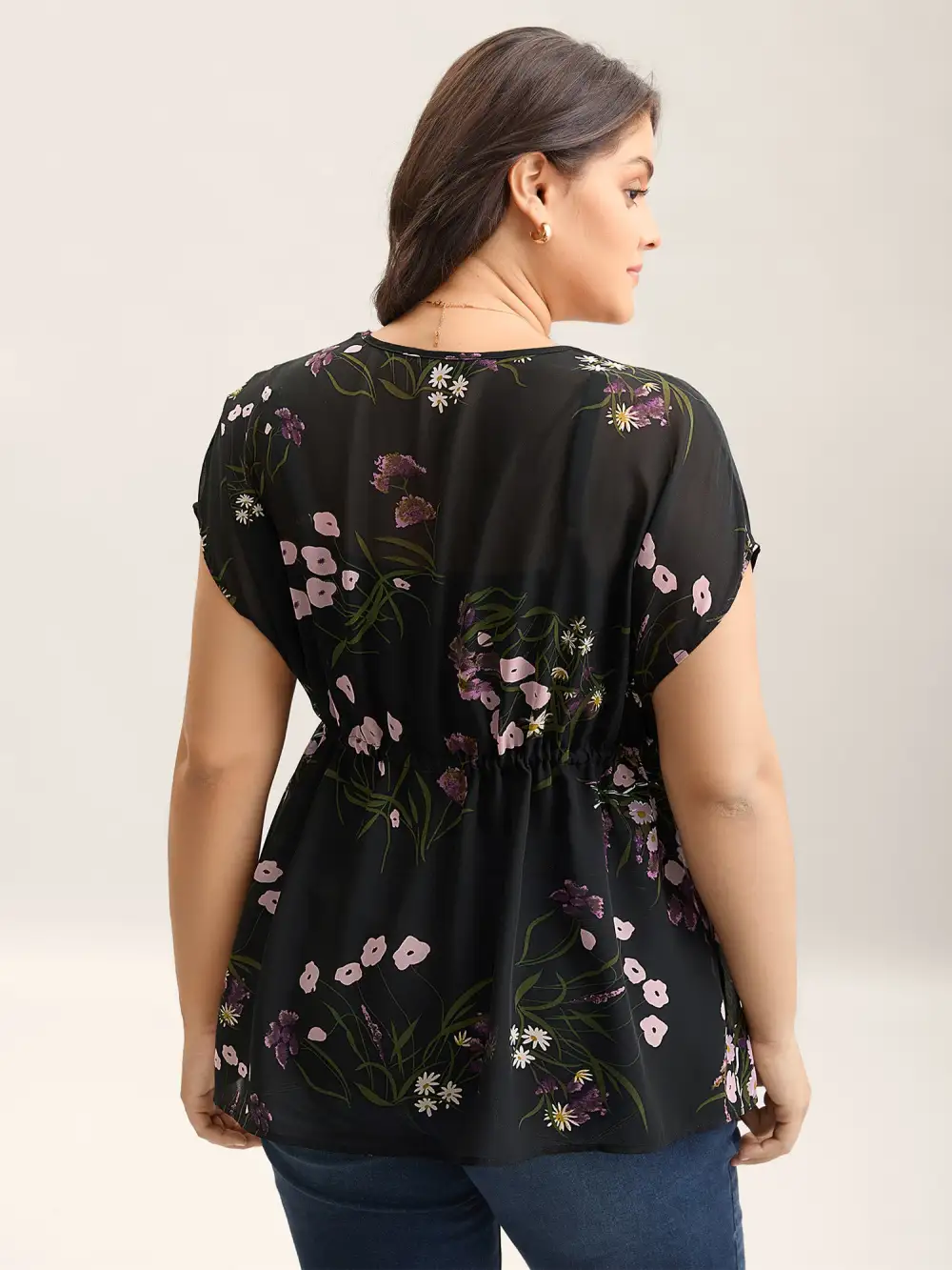 Floral Print Waist-Tie Mini Kimono