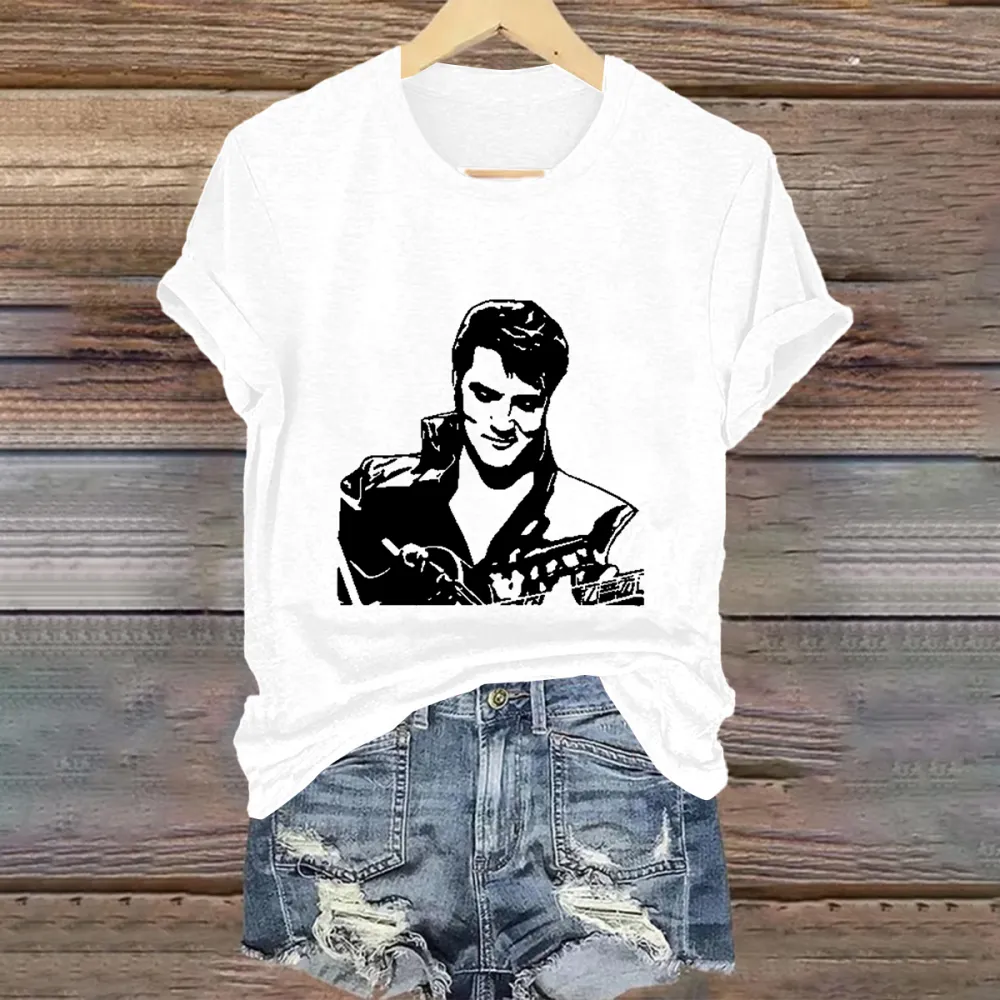 Women's Print Short Sleeve Round Neck Cotton T-Shirt