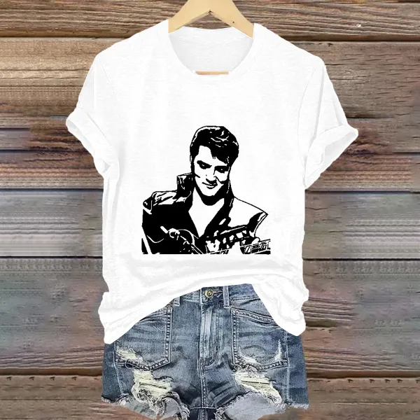 Women's Print Short Sleeve Round Neck Cotton T-Shirt