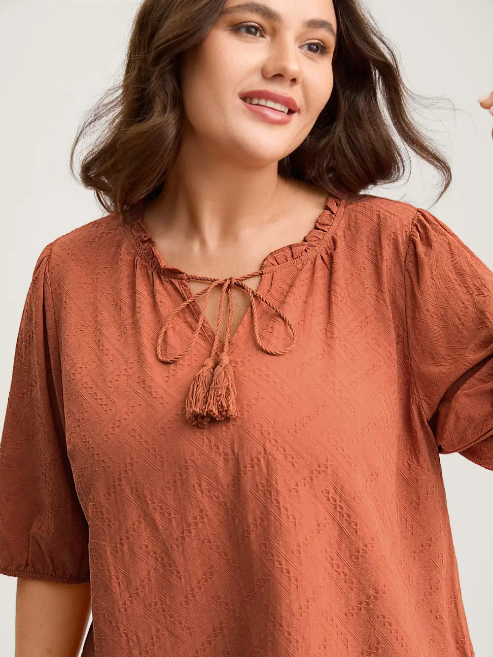 Pure Cotton Textured Tassel Blouse