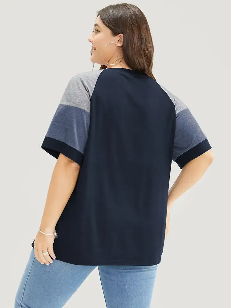 Colorblock Contrast Crew Neck Raglan Sleeve T-shirt