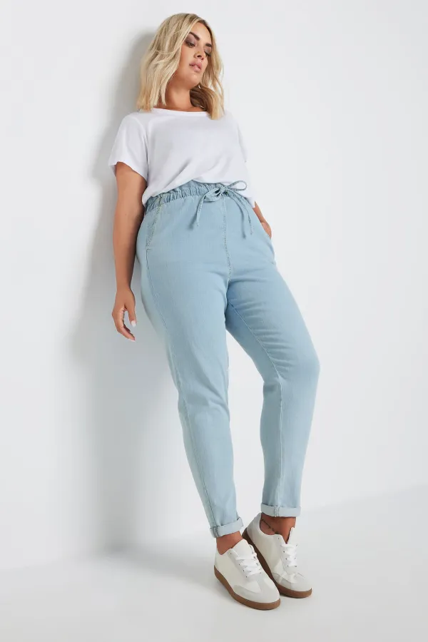 YOURS Curve Light Blue Paperbag Waist Stretch MOM Jeans