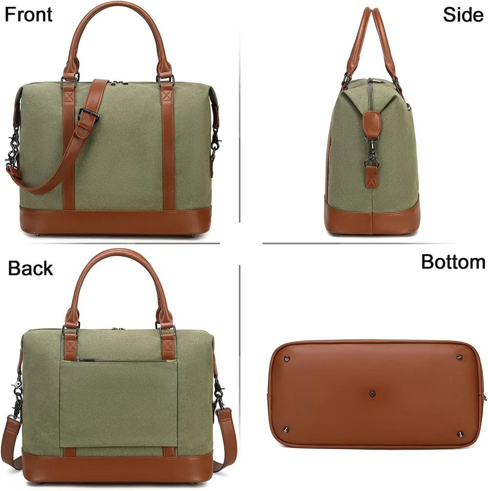 Ladies Canvas Weekender Bag Overnight Carry-on Tote Duffel in Trolley Handle
