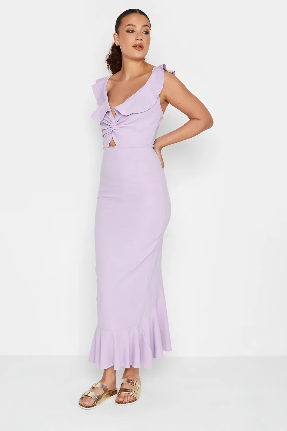 LTS Tall Lilac Purple Cut Out Frill Midaxi Dress