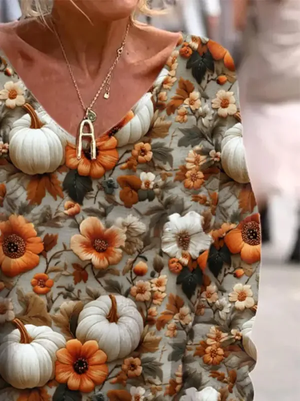 Women's Pumpkin Print Casual T-shirt