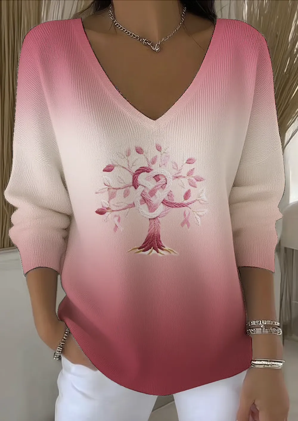 Casual Regular Fit V Neck Cotton Sweater