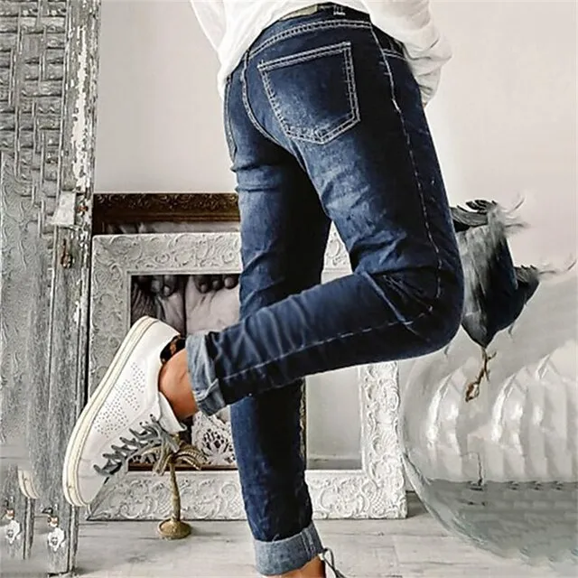 Women's Jeans Pants Trousers Ankle-Length Cotton Blend Pocket Micro-elastic High Waist Basic Classic Casual Streetwear Dark Blue S M Spring, Fall, Winter, Summer