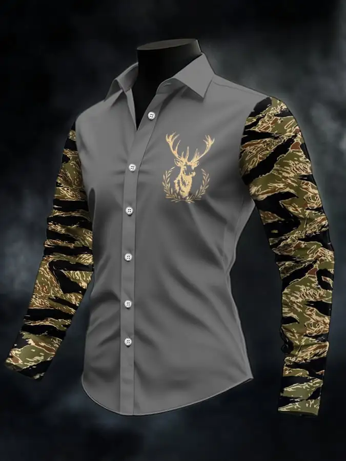 Men's Retro Western Print Long Sleeve Casual Shirt