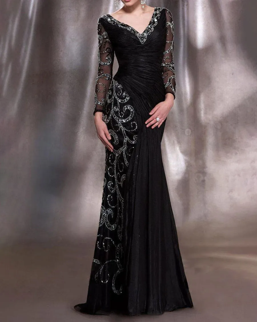 Ladies Elegant V Neck Design Print Design Dress