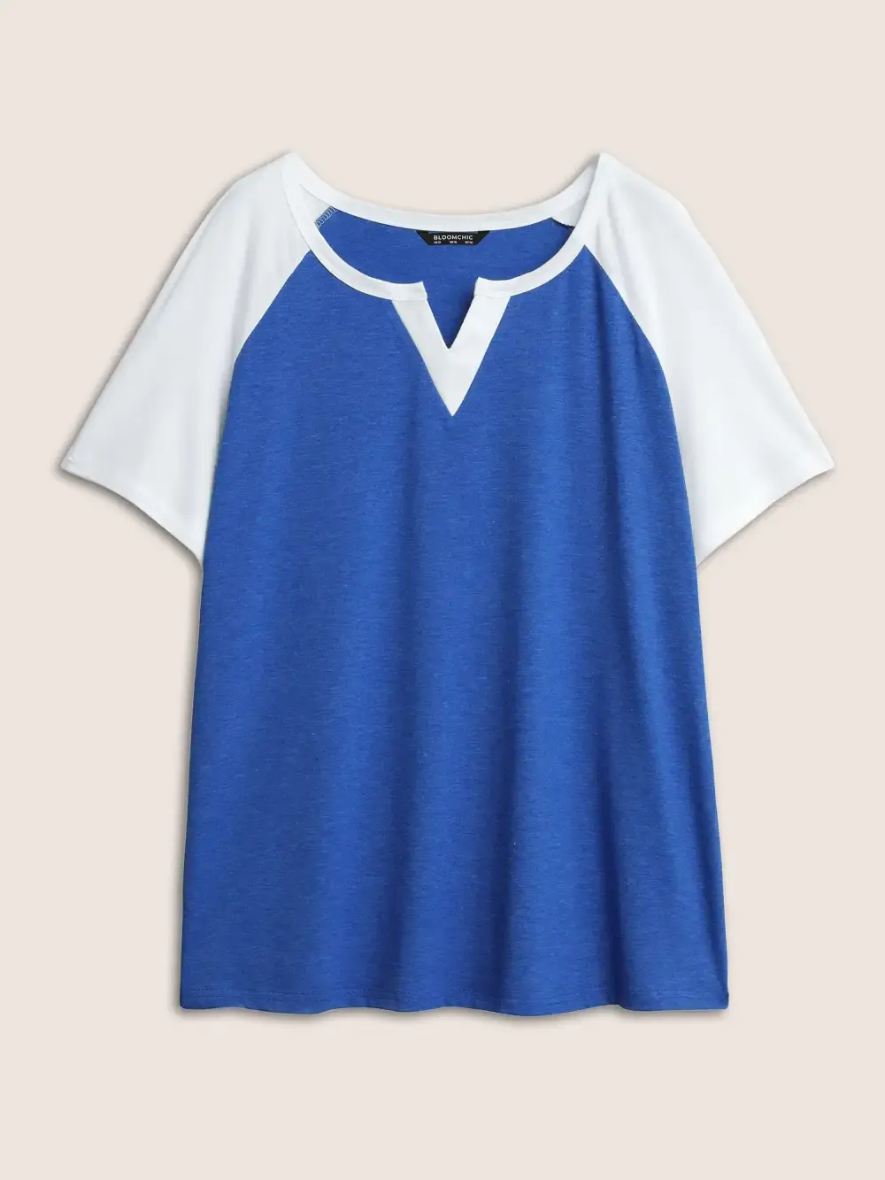 Colorblock Contrast Notched Raglan Sleeve T-Shirt