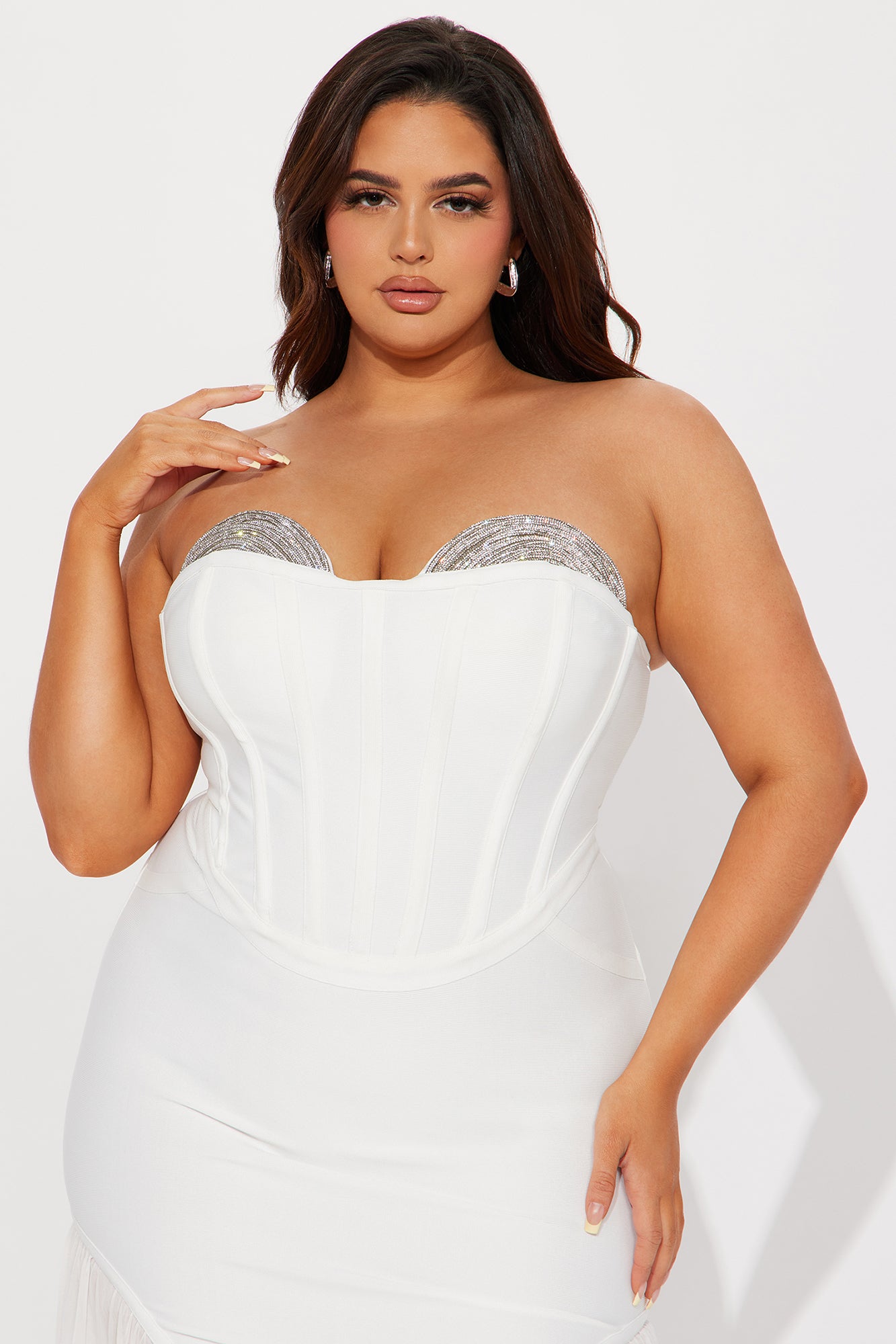 Gloria Bandage Embellished Gown - White