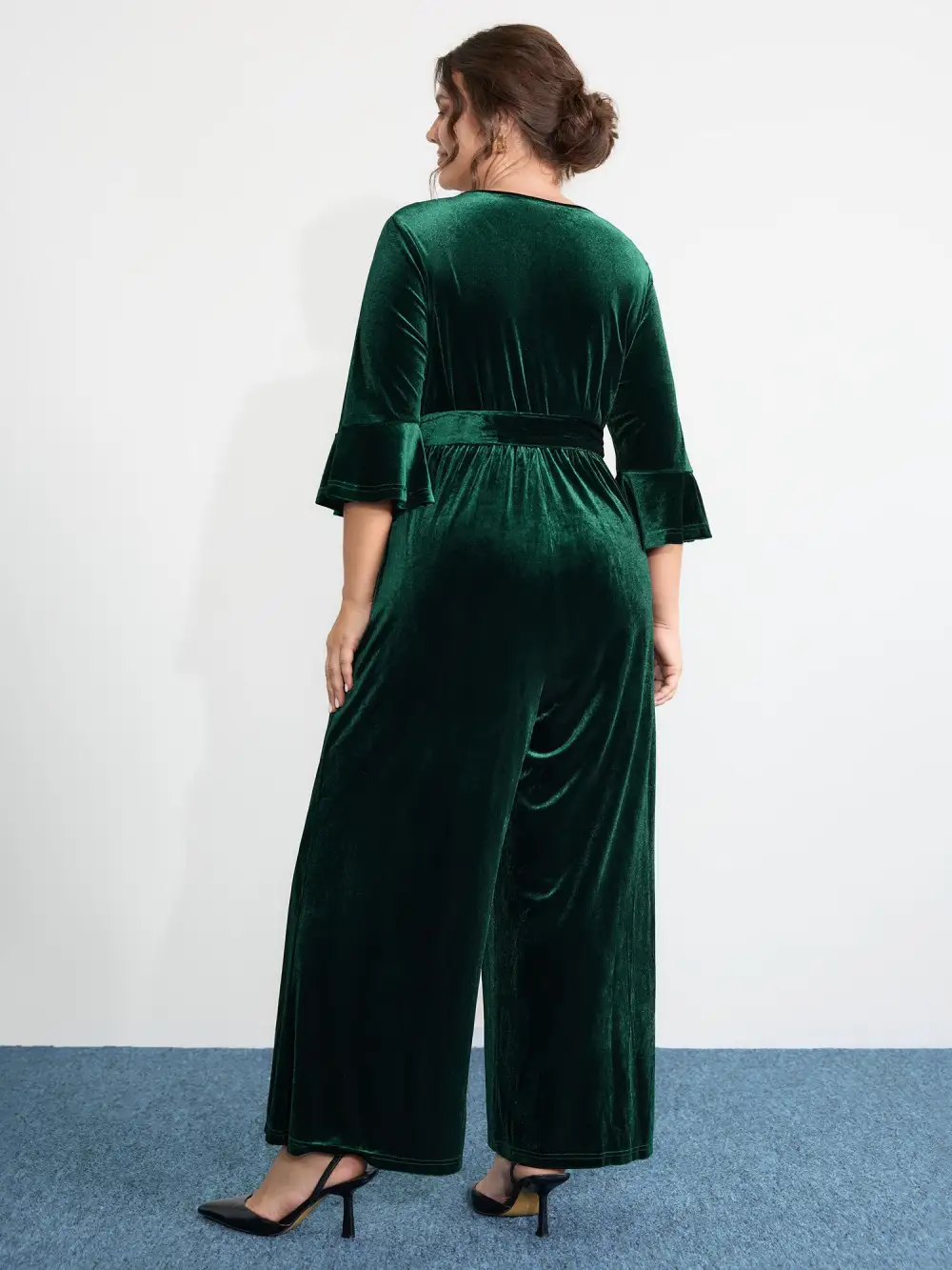 Velvet Belted Wide-Leg Pockets Jumpsuit