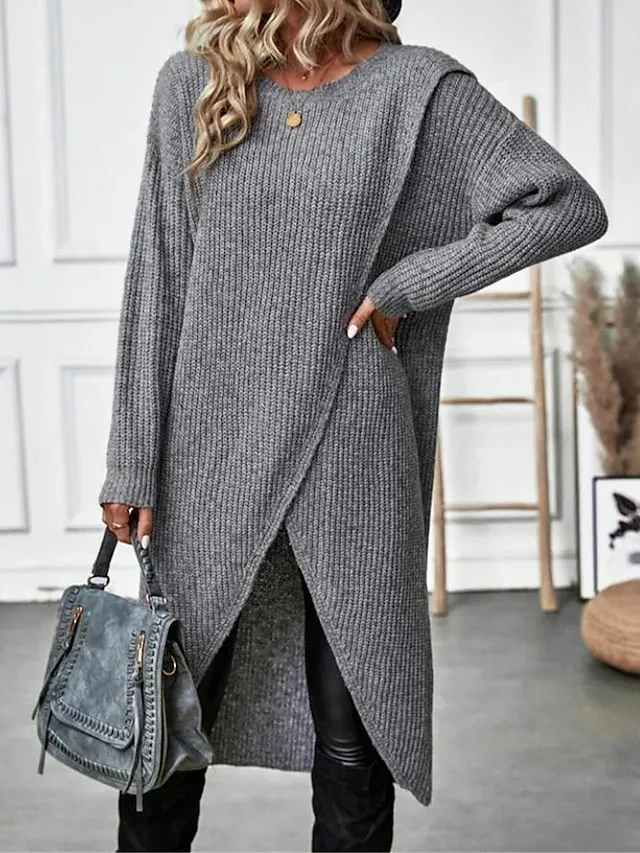Women's Sweater Dress Jumper Dress Casual Dress Midi Dress Warm Plain Outdoor Daily Going out Crew Neck Long Sleeve 2023 Regular Fit Black Green khaki S M L XL XXL 3XL
