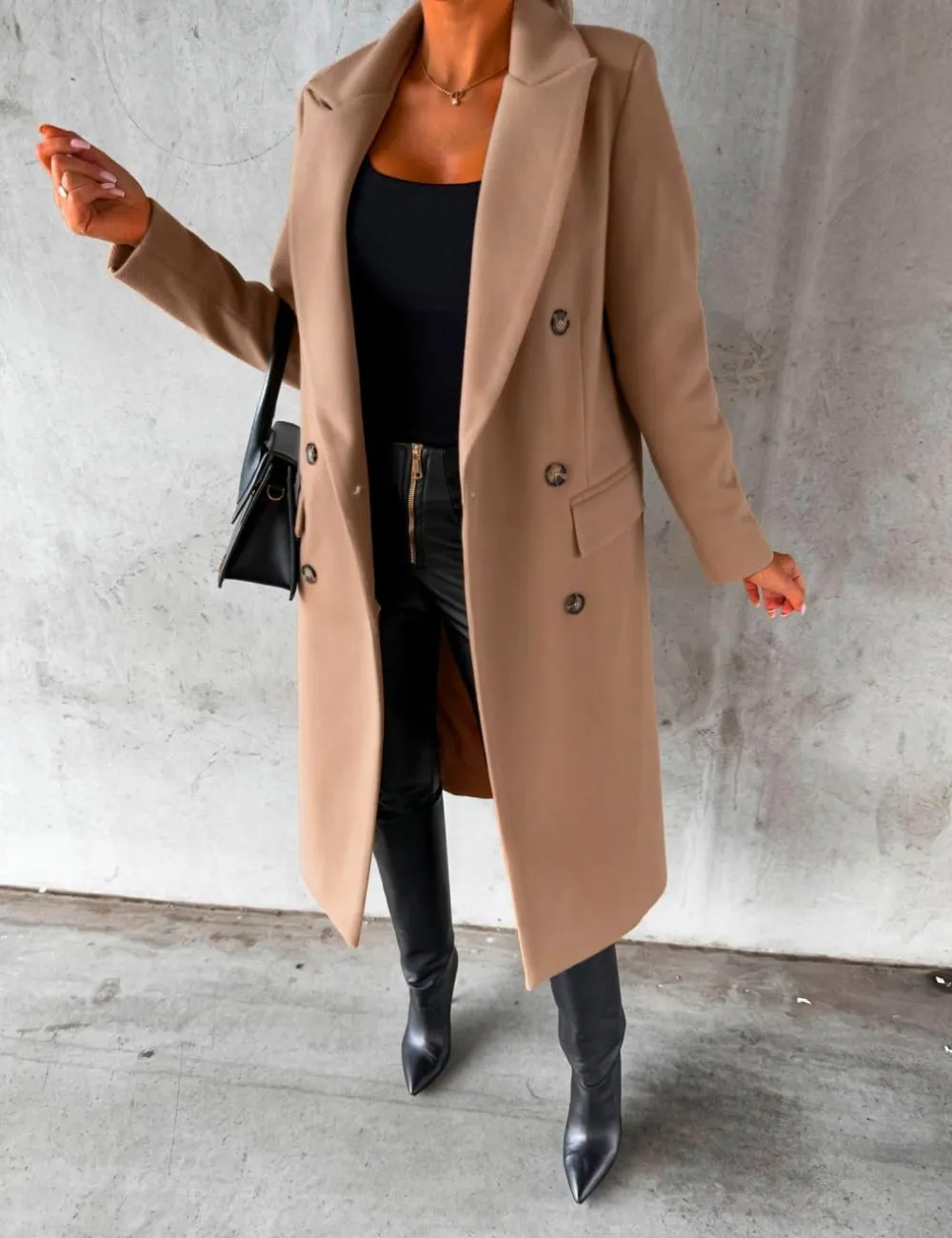 Womens Long Wool Coat Double Breasted Trench Coat Fall Winter Clothes