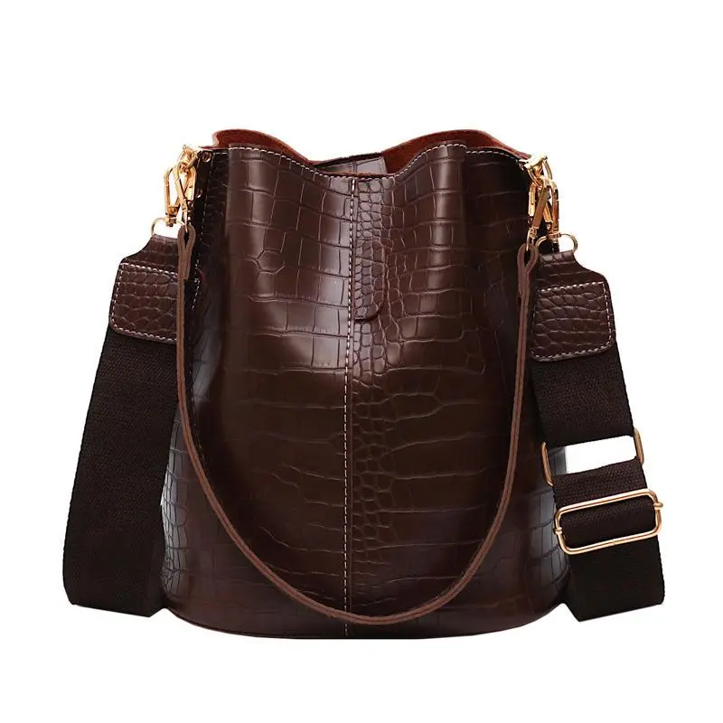 Crocodile pattern single shoulder bucket bag large capacity broadband messenger bag