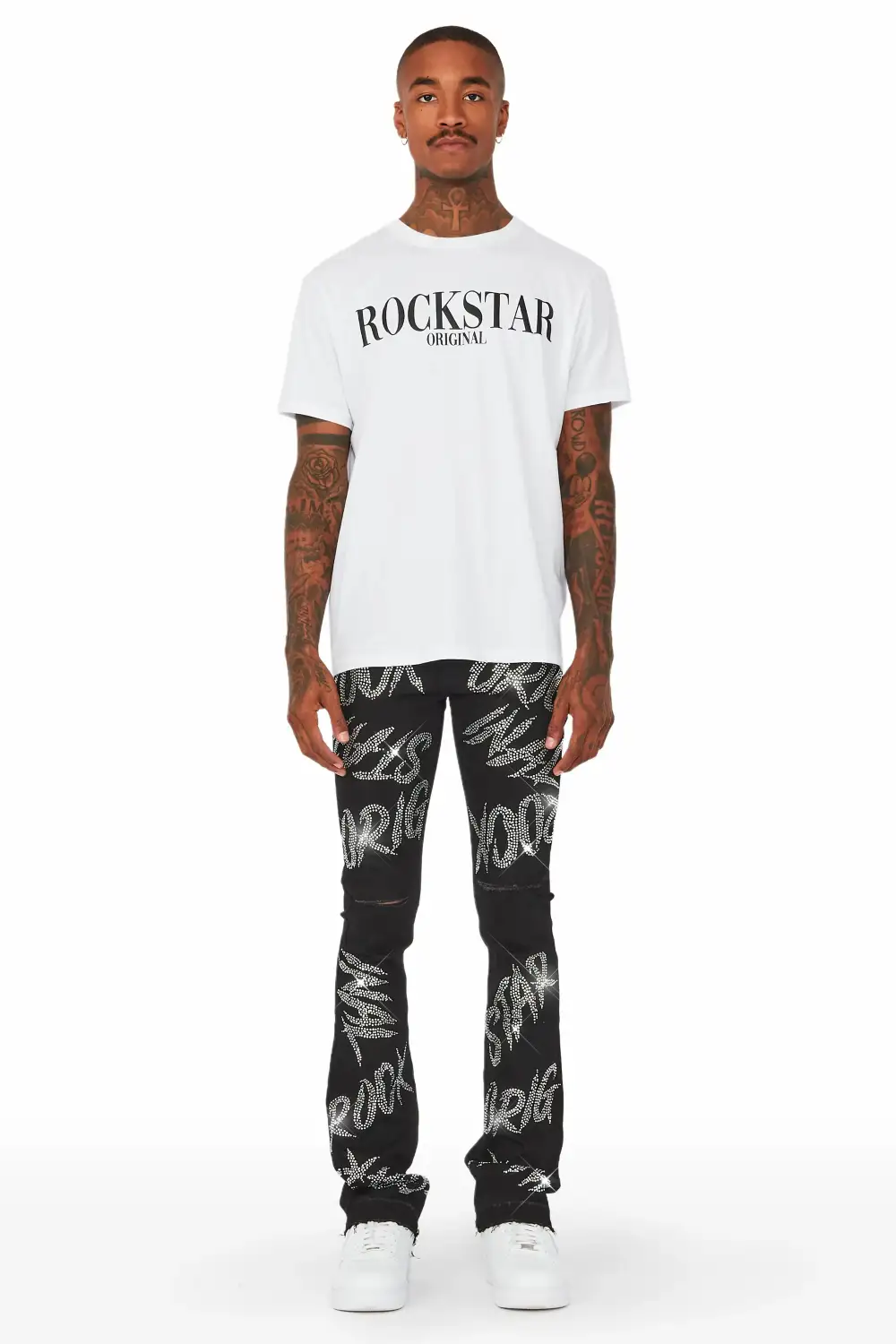 Cato Graphic Stacked Flare Jean-Black