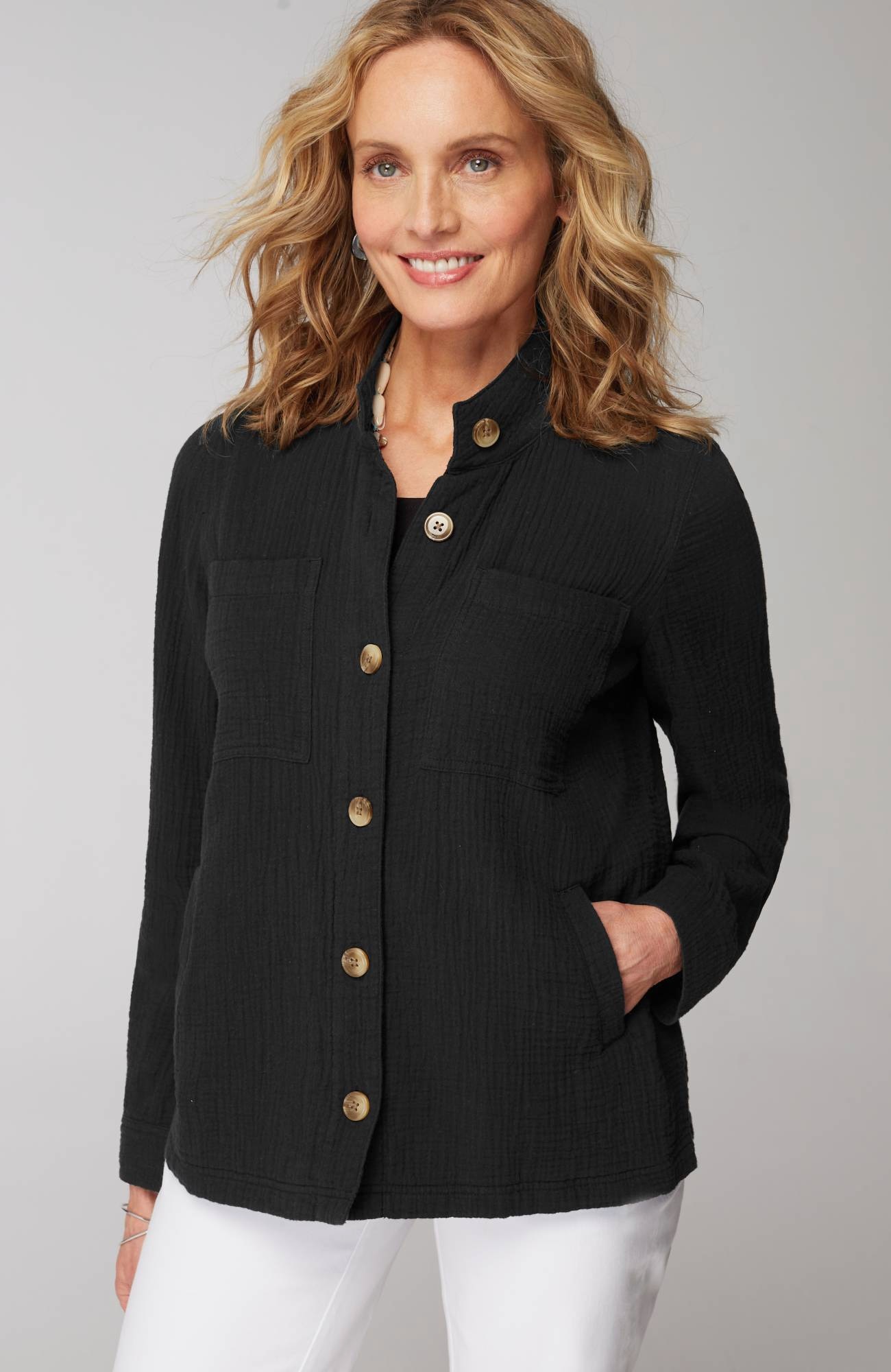 Cotton-Gauze Button-Front Jacket