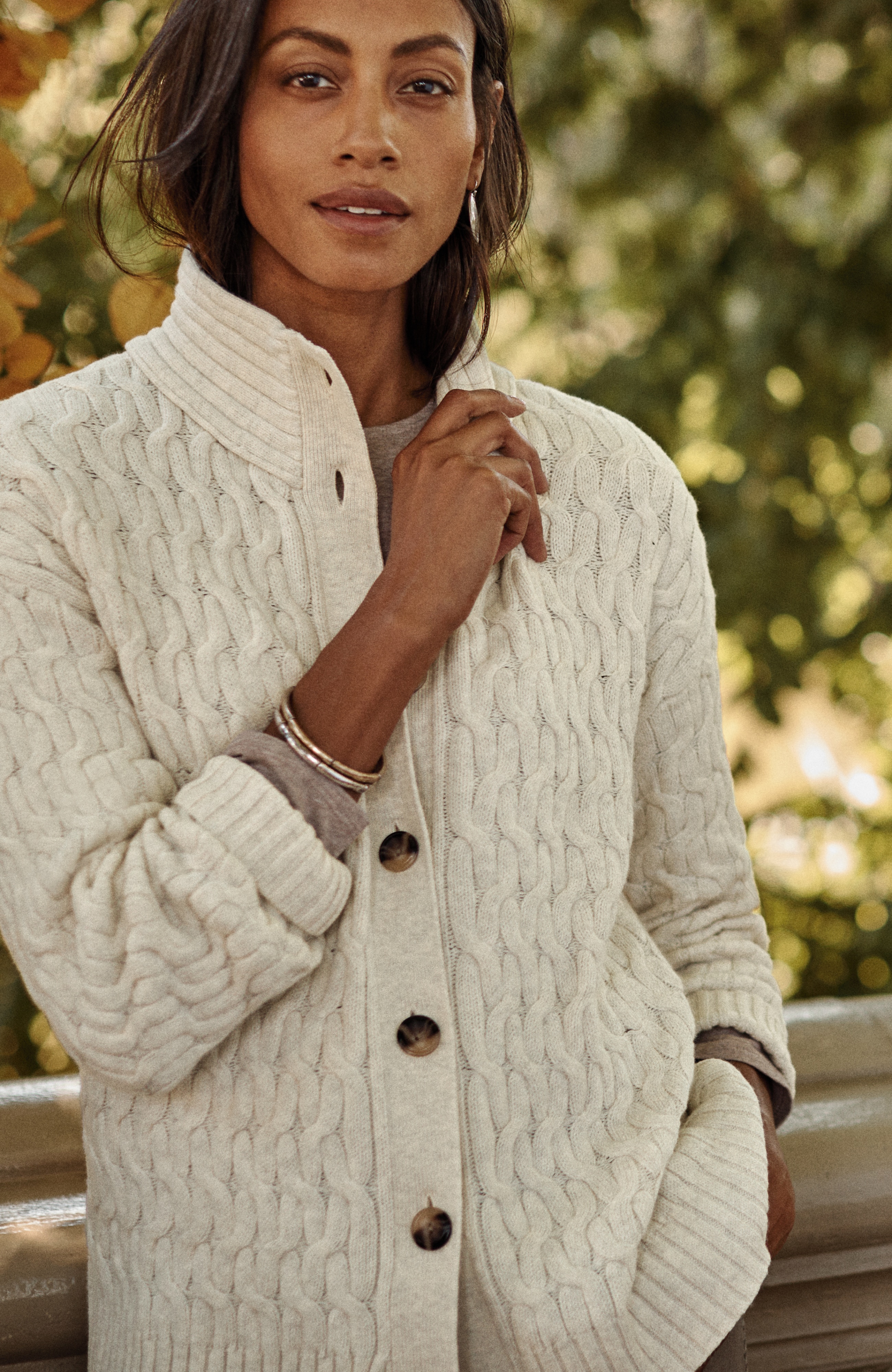 Cabled Button-Front Cardi