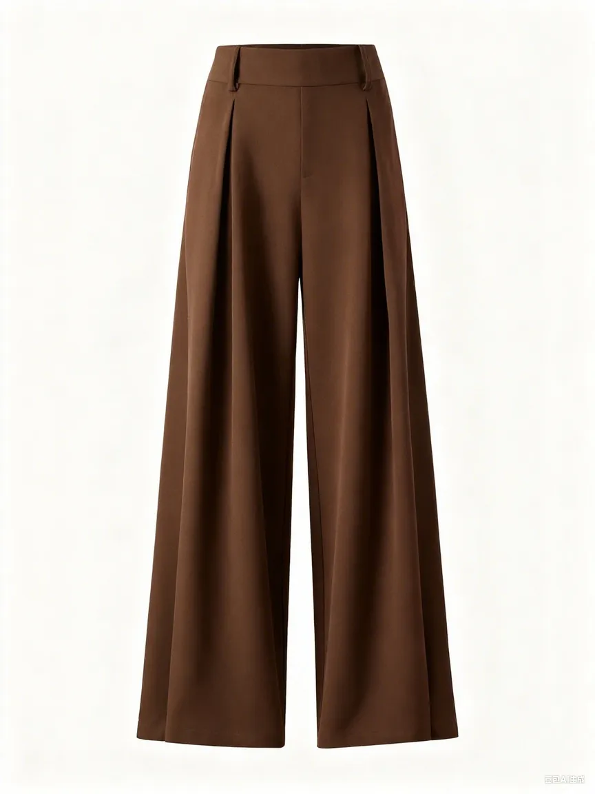 Women's Solid Color Plicated Pocket Wide Leg Pants, Elegant Zipper Fly Trousers for Work Office Business, Ladies Spring & Fall Clothes