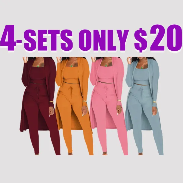 Women’s 3-Piece Fall Outfit – Open Front Cardigan, Tie Front Leggings & Cropped Top Set