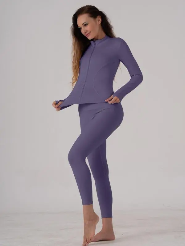 Women’s 2-Piece Activewear – Jacket & High-Waist Leggings for Workout