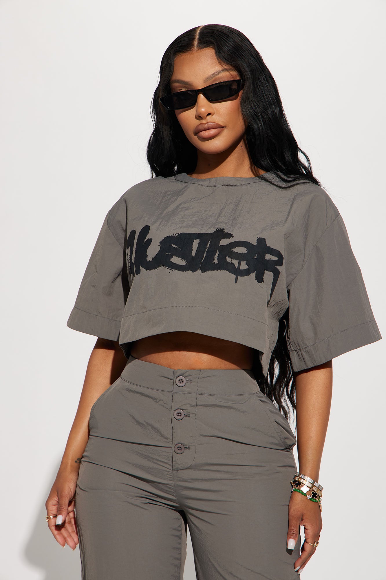 Time To Hustle Windbreaker Pant Set - Grey