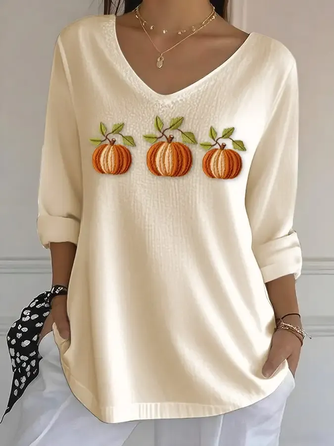 Women's Casual Autumn Pumpkin Bubble Ruffle Long Sleeve Top