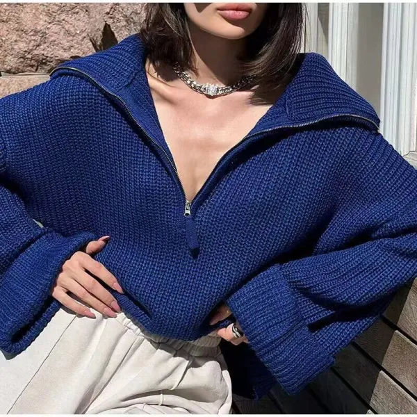 Autumn winter zipper loose casual sweater