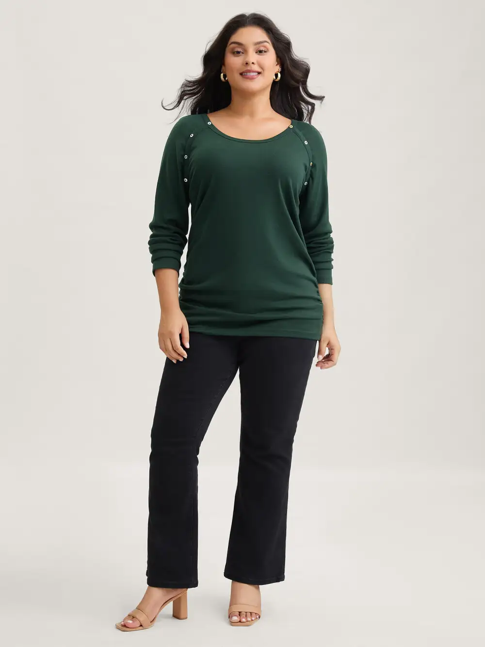 Plain Gathered Button Detail T-shirt