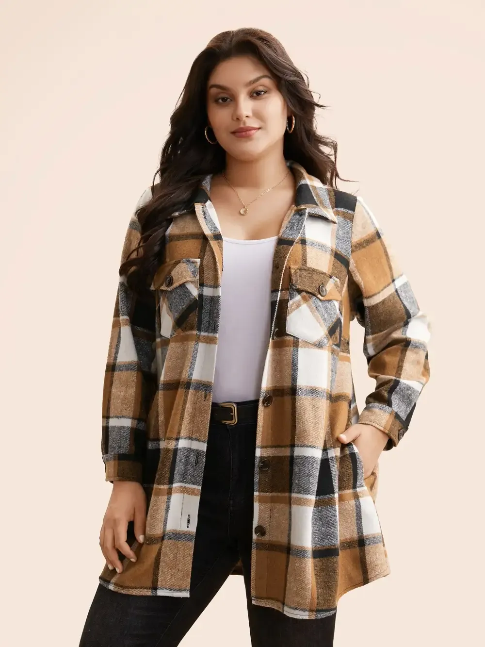 Halloween Plaid Chest Pockets Long Jacket