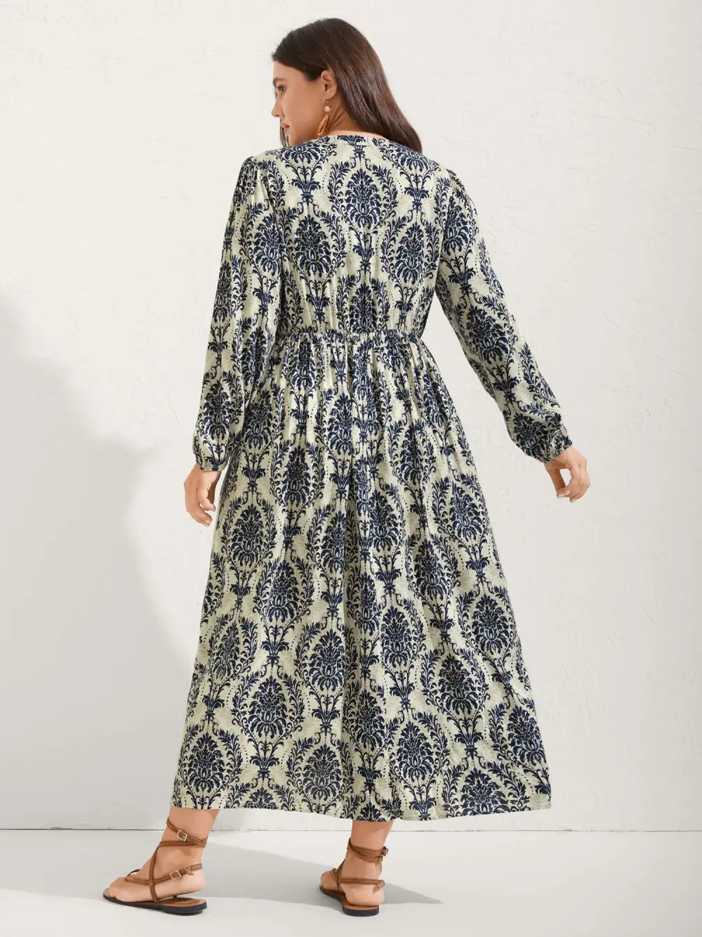 Boho Print Notched Tie Knot Maxi Dress