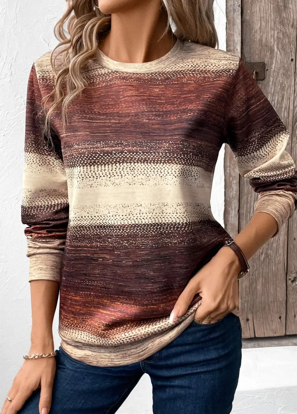Multi Color Patchwork Tribal Print Long Sleeve Sweatshirt