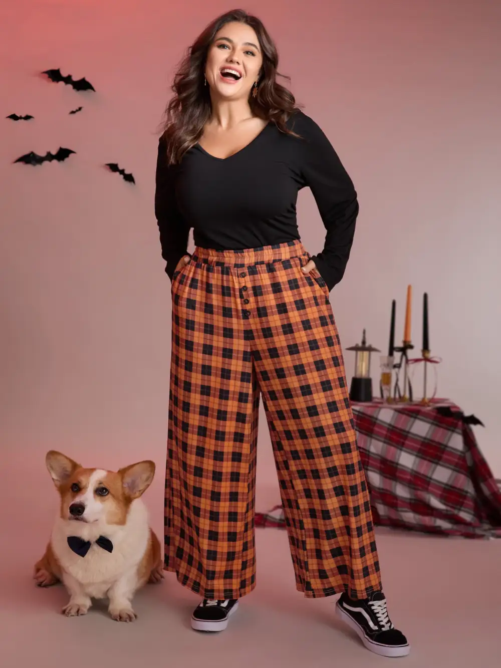 Checkered Print Wide-Leg Lounge Bottoms